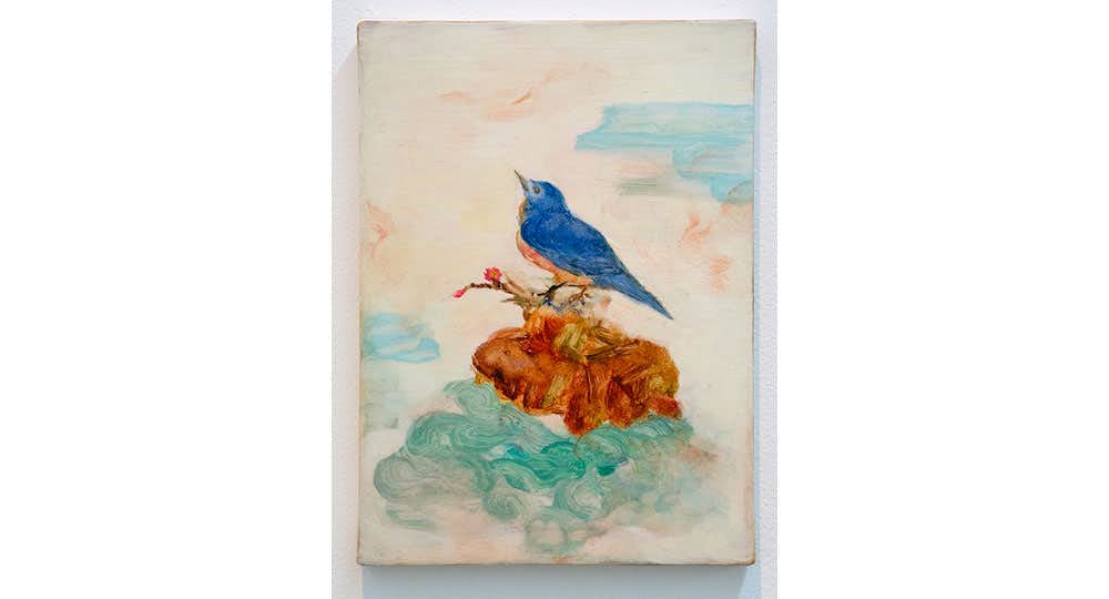 現代アートの「桃源郷の桃の木」（未来絵画） アーティスト 鴻崎正武が描くのは動植物が混合した”キメラ”が
