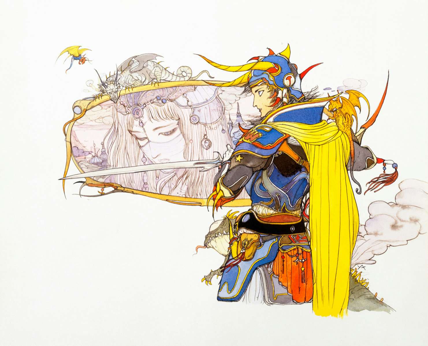 天野喜孝 Castle in the Sky ミクスドメディア FF5 保証書付 - 版画