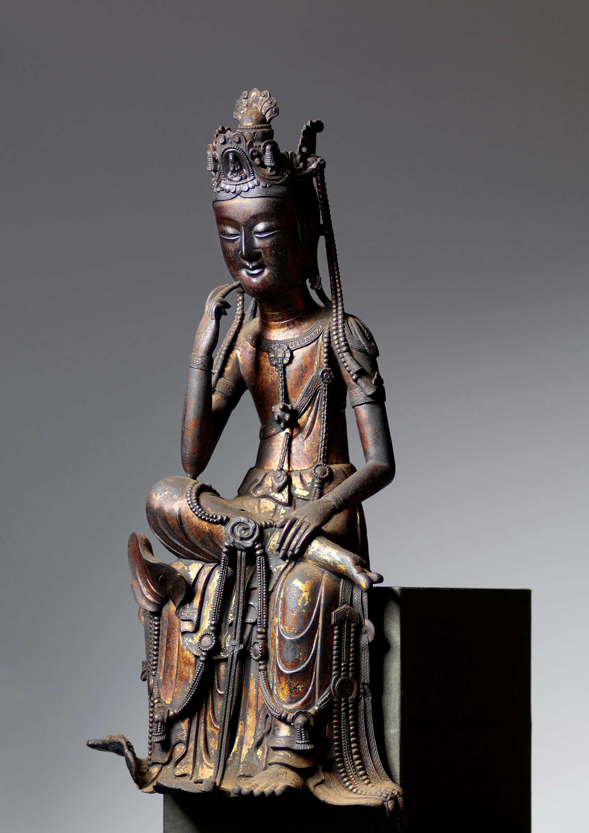 仏教美術　古鉄　武人像　人物像　置物　M　R5206
