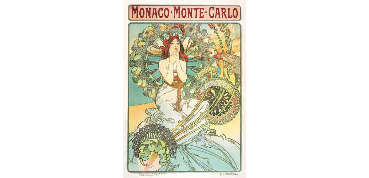高評価安いリトポスター ミュシャ 「モナコ・モンテカルロ 1990年」 石版画、リトグラフ