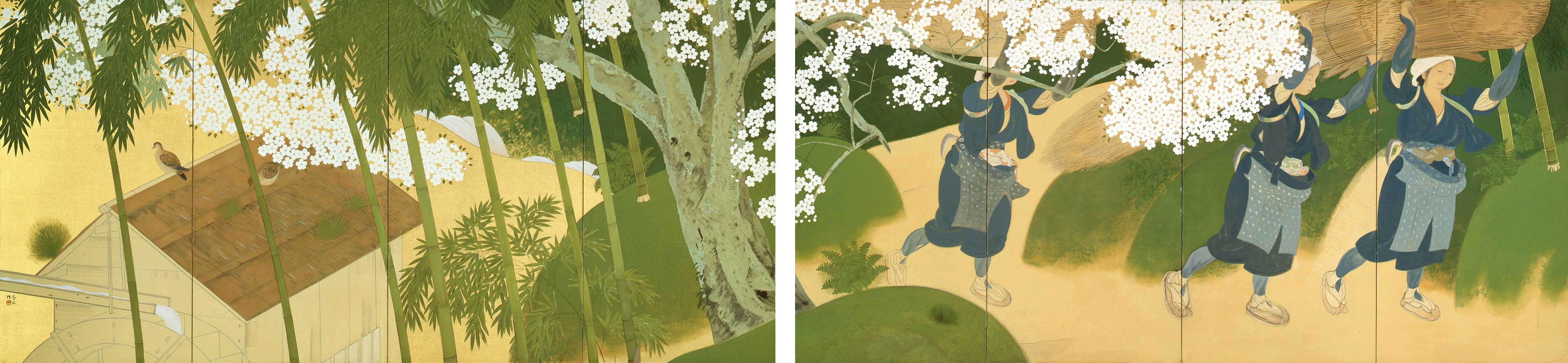 【遊山？】桜の絵画 日本画 海外の方にもお勧め！ 遊山？】桜の絵画 日本画 海外の方にもお勧め！ （アート