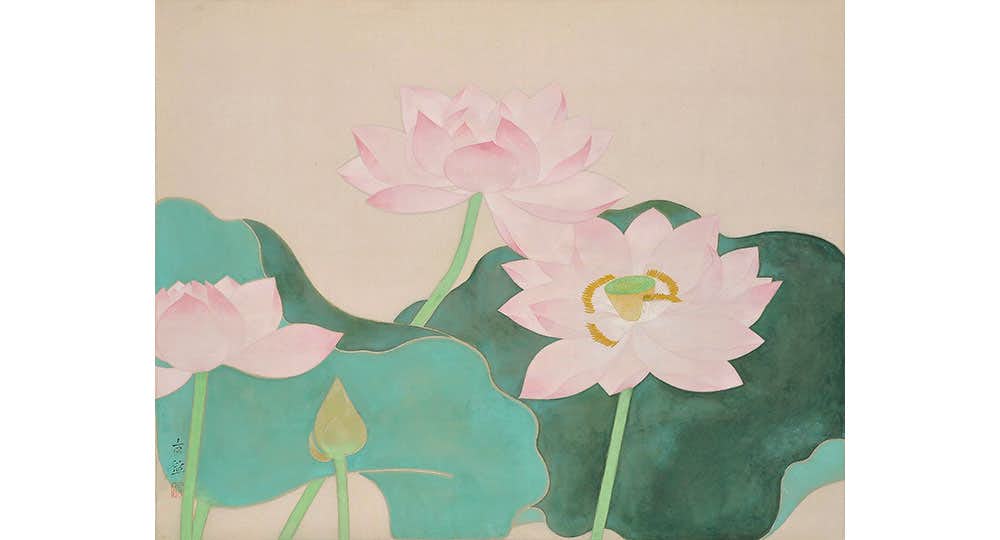 ★福田平八郎★花鳥図★蓮★絹本★真作★繊細に描かれた希少図の逸品★ 特別展 没後50年記念 福田平八郎×琳派 \u2013 山種美術館