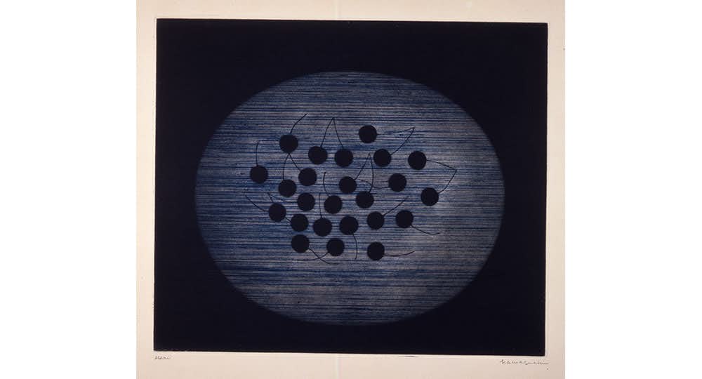 a浜口陽三の腐蝕銅版画 「筆を使った静物画」